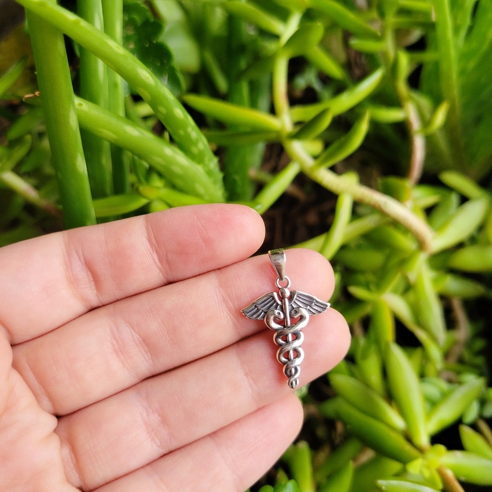 New Solid 925 Sterling Silver Simple Caduceus Sta… - image 5